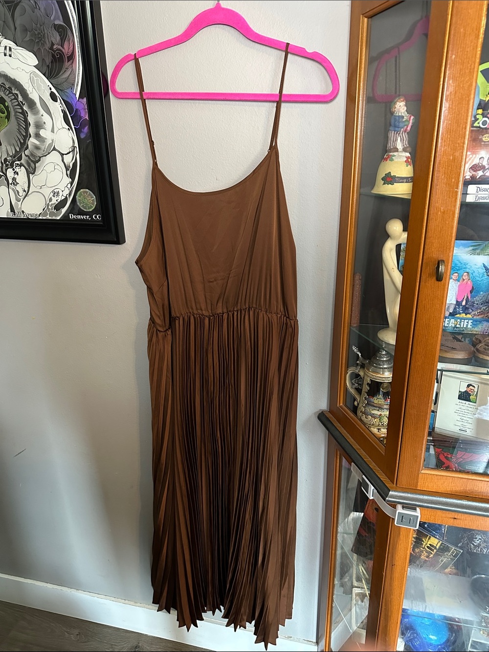 Gibson Latimer Chocolate Brown Pleated Midi Slip Dress - Picture 2 of 6